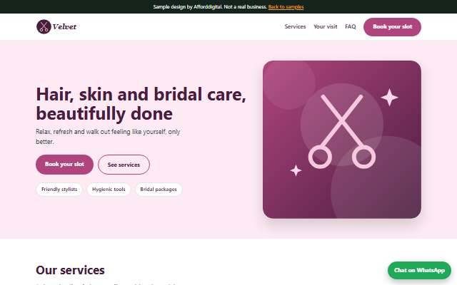 Sample website for a beauty salon