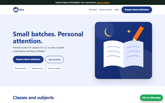 Sample website for a tuition centre